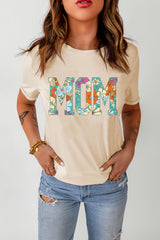 Khaki MOM Floral Letter Print T Shirt Graphic Tees JT's Designer Fashion