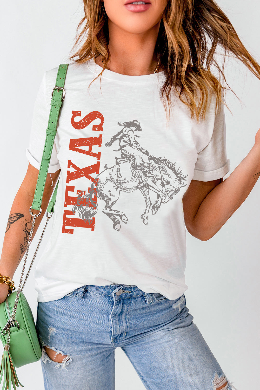 White TEXAS Cowboy Printed Western Fashion T Shirt Graphic Tees JT's Designer Fashion