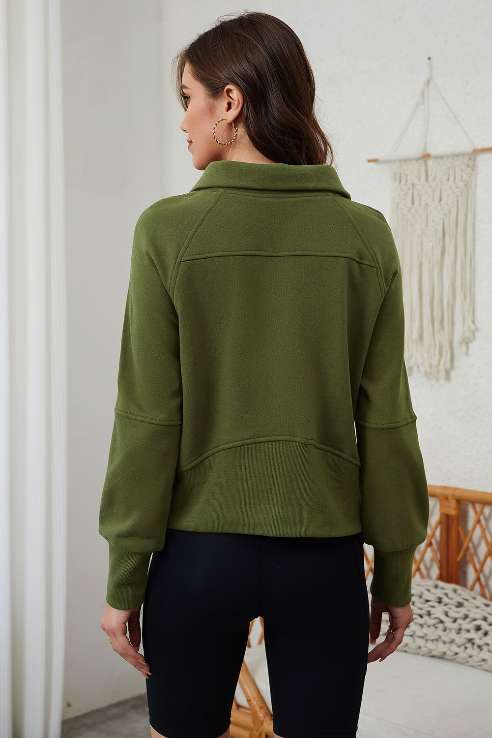 Moss Green Quarter Zip Stand Neck Kangaroo Pocket Sweatshirt Sweatshirts & Hoodies JT's Designer Fashion