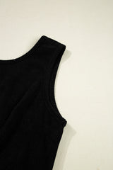 Black Corduroy Sleeveless Mini Dress With Patched Pockets Mini Dresses JT's Designer Fashion