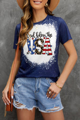 Blue God Bless the USA Print Tie Dye T-Shirt Graphic Tees JT's Designer Fashion