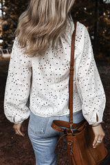 White Eyelet Embroidered Puff Sleeve V Neck Blouse Blouses & Shirts JT's Designer Fashion