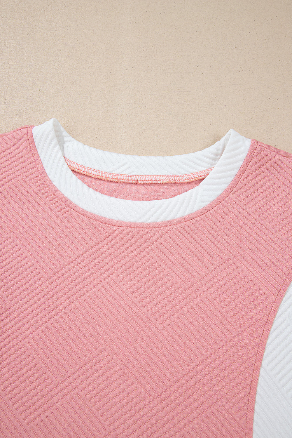 Pink Textured Colorblock Patchwork Tee Two Piece Shorts Set Short Sets JT's Designer Fashion