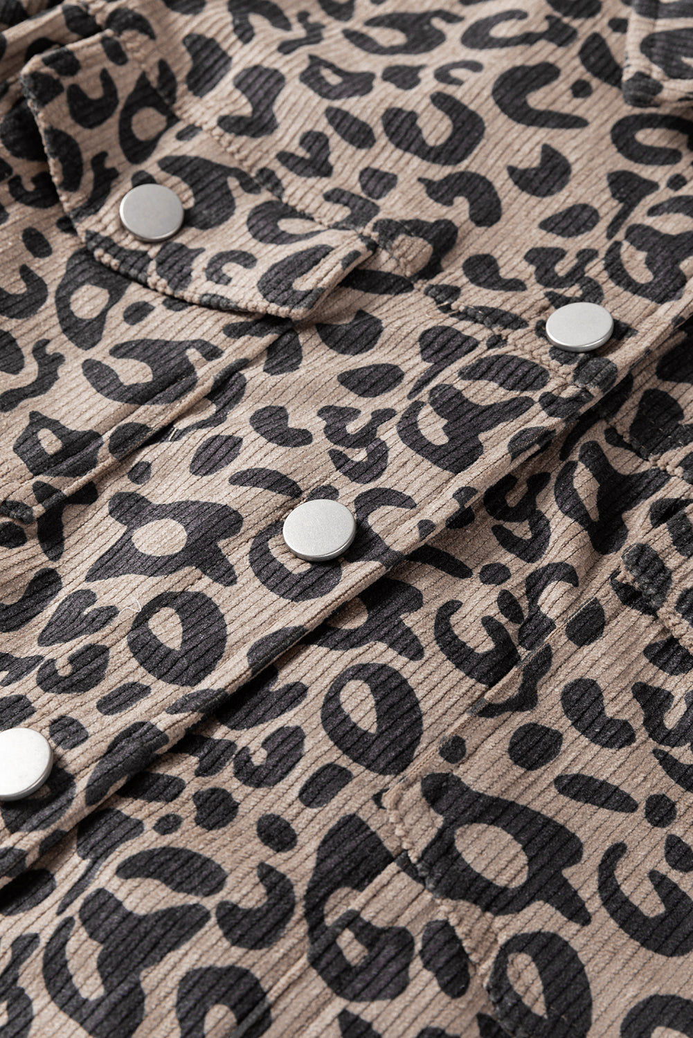 Dark Khaki Leopard Print Corduroy Irregular Hem Buttoned Jacket Jackets JT's Designer Fashion