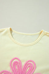 Beige Tinsel Flower Dropped Puff Sleeve Sweatshirt Sweatshirts & Hoodies JT's Designer Fashion