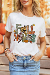White FALL VIBES Cotton Blend Casual T Shirt Graphic Tees JT's Designer Fashion