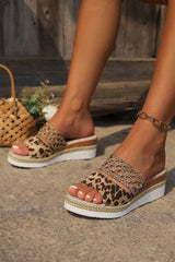 Chestnut Leopard Print Braided Details Wedge Slippers Slippers JT's Designer Fashion