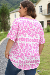 White Floral Printed Curved Hem Plus Size T Shirt Plus Size JT's Designer Fashion