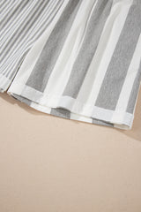 Gray Stripe Mixed Print Short Sleeve Top and Pocketed Shorts Set Short Sets JT's Designer Fashion