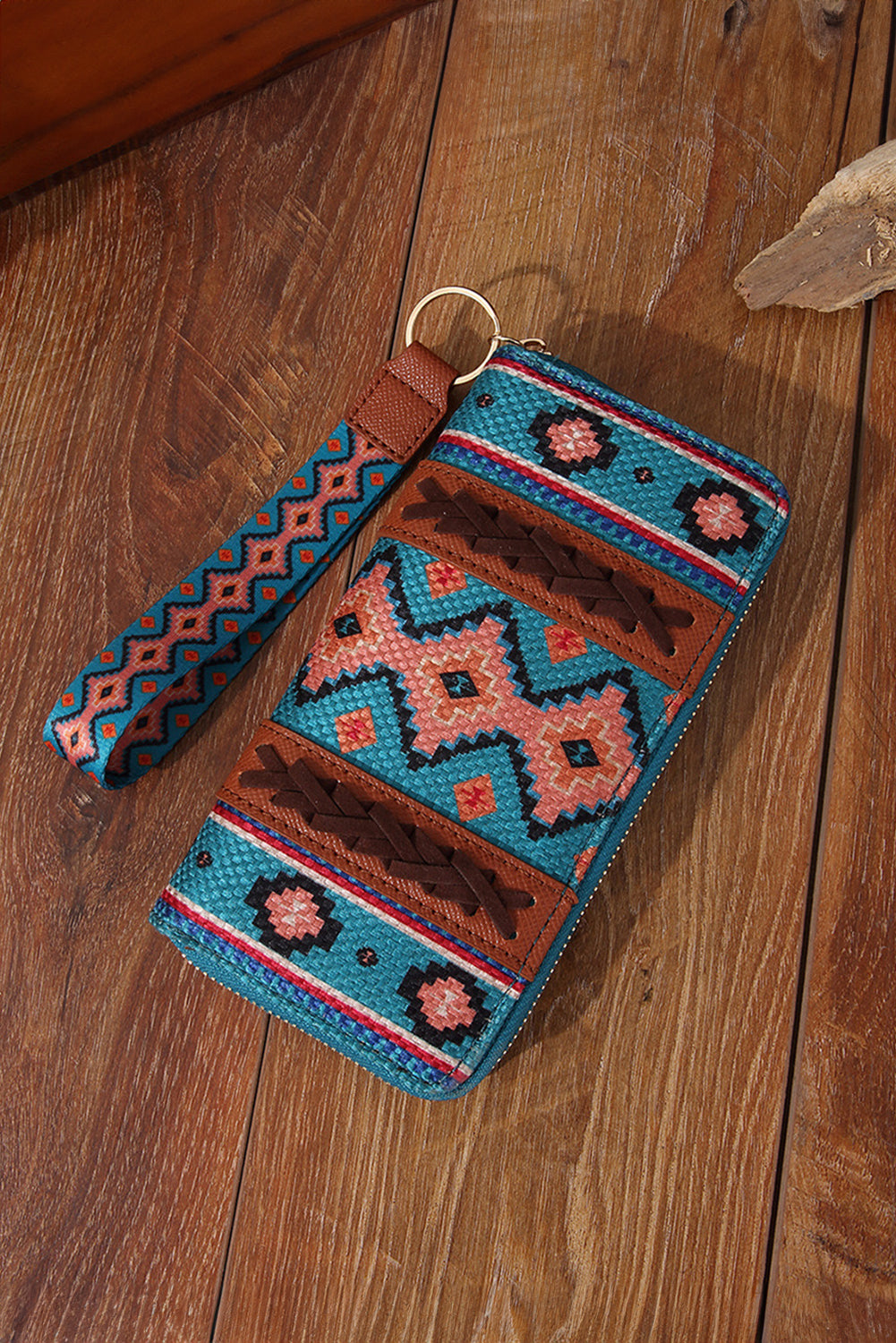 Ashleigh Blue Western Aztec Print PU Leather Wristlet Wallet Handbags JT's Designer Fashion