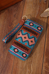 Ashleigh Blue Western Aztec Print PU Leather Wristlet Wallet Handbags JT's Designer Fashion