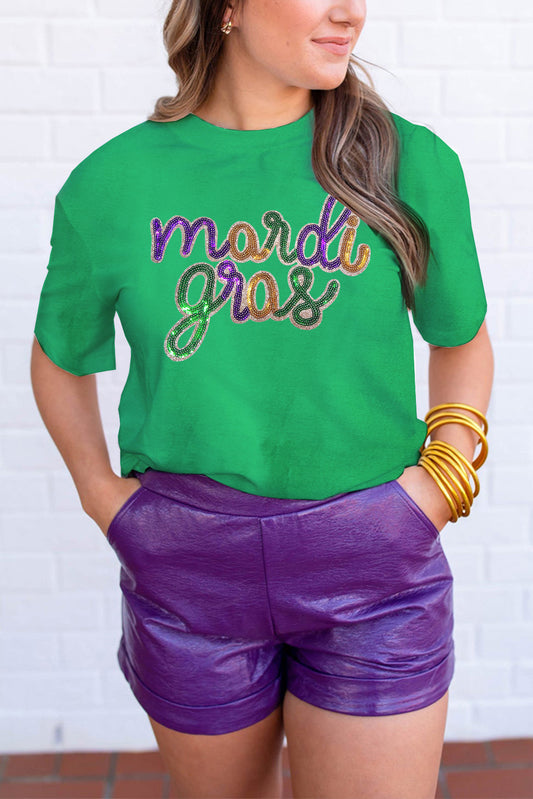 Bright Green Sequin mardi gras Graphic T Shirt Graphic Tees JT's Designer Fashion