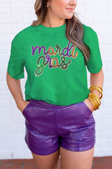 Bright Green Sequin mardi gras Graphic T Shirt Graphic Tees JT's Designer Fashion