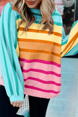 Yellow Stripe Gradient Striped Ribbed Edge Loose Sweater Yellow Stripe 50%Viscose+28%Polyester+22%Polyamide Sweaters JT's Designer Fashion