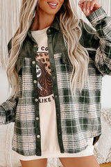 Blackish Green Snap Buttons Colorblock Plaid Shacket Plaid Shackets JT's Designer Fashion