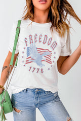 White FREEDOM Eagle Flag Print 1776 Graphic Tee Graphic Tees JT's Designer Fashion