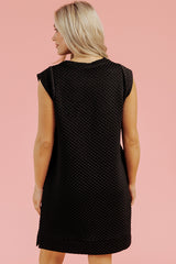 Black Textured Cap Sleeve T-shirt Shift Mini Dress Mini Dresses JT's Designer Fashion