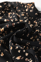 Black Leopard Print Lantern Sleeve Mock Neck Pleated Blouse Blouses & Shirts JT's Designer Fashion