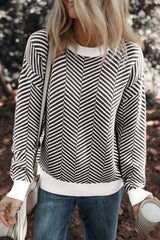 Black Contrast Edge Crew Neck Drop Shoulder Sweater Sweaters JT's Designer Fashion