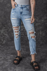 Sky Blue Acid Wash Distressed Slim Fit Jeans Jeans JT's Designer Fashion