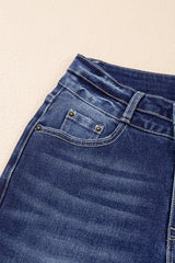 Sail Blue High Rise Dual Button Distressed Raw Hem Flared Jeans Jeans JT's Designer Fashion