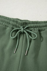 Mist Green Button Drawstring Hooded Pullover and Casual Short Set Short Sets JT's Designer Fashion