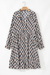 Apricot Geometric Print Collared V Neck Plus Size Mini Dress Plus Size Mini Dresses JT's Designer Fashion