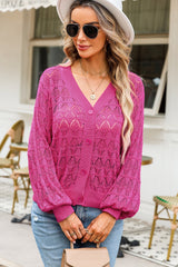 Rose Lightweight Buttoned Front Crochet Cardigan Cardigans JT's Designer Fashion