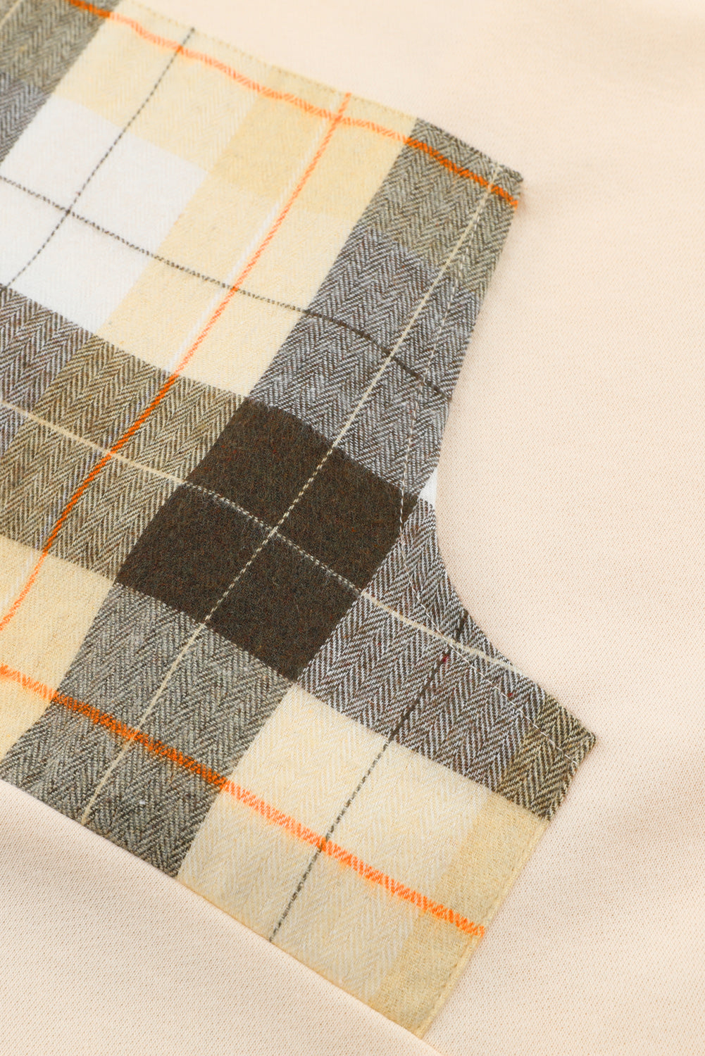 Khaki Plaid Patchwork Kangaroo Pocket Oversized Hoodie Sweatshirts & Hoodies JT's Designer Fashion
