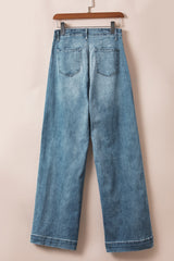 Dusk Blue Multi Buttons Medium Wash Straight Loose Leg Jeans Jeans JT's Designer Fashion