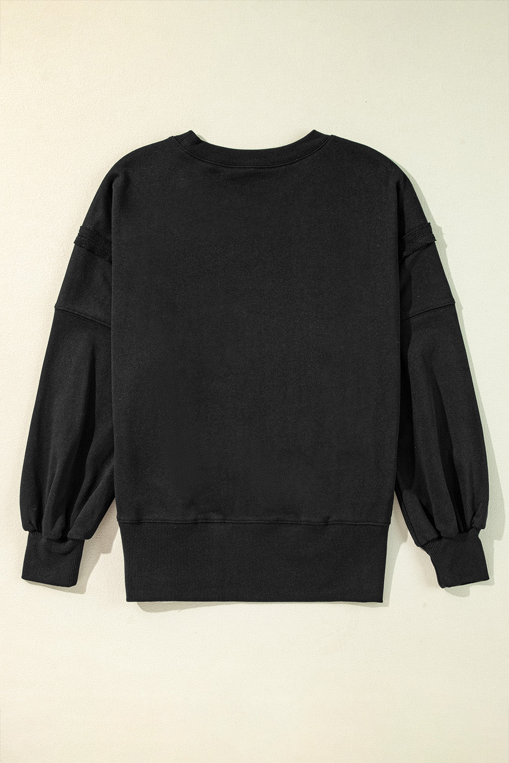 Black Exposed Seam Drop Shoulder Round Neck Sweatshirt with Slits Sweatshirts & Hoodies JT's Designer Fashion