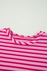 Sachet Pink Striped Print Crew Neck Drop Shoulder Sweatshirt Sweatshirts & Hoodies JT's Designer Fashion