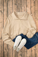 Parchment Quarter Zip Stand Neck Kangaroo Pocket Sweatshirt Sweatshirts & Hoodies JT's Designer Fashion