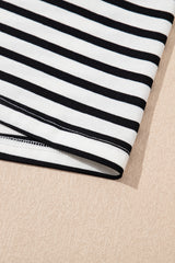 Black Stripe Contrast V Neck Collared Puff Sleeve T Shirt Mini Dress with Pockets T Shirt Dresses JT's Designer Fashion