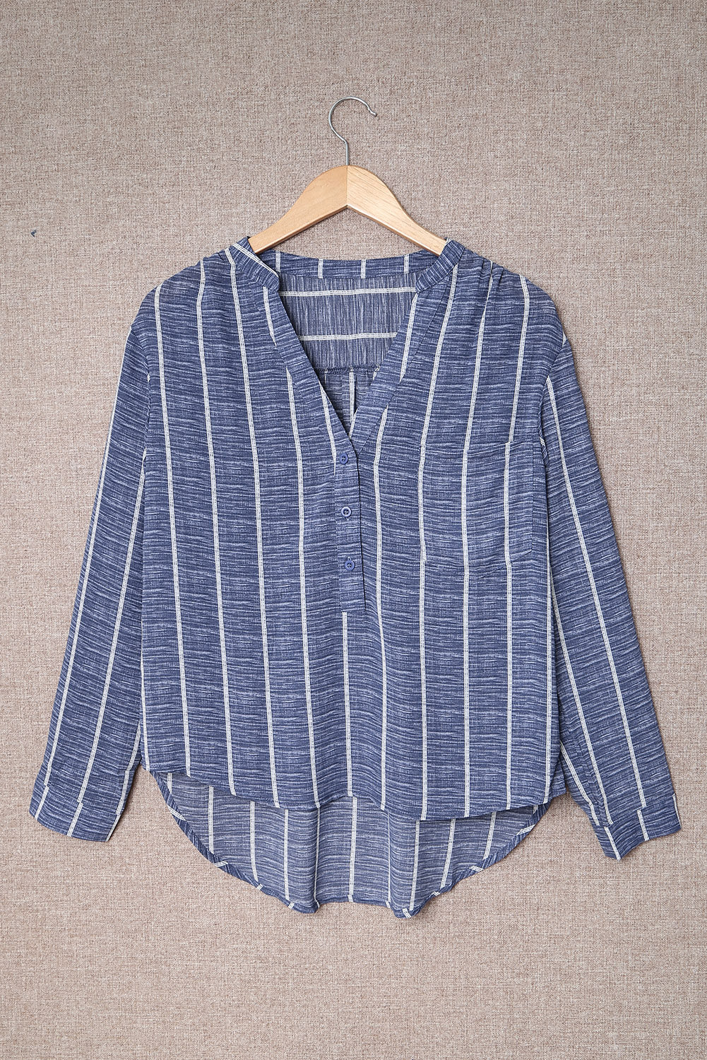 Blue Striped V Neck Pocket Long Sleeve Top Long Sleeve Tops JT's Designer Fashion