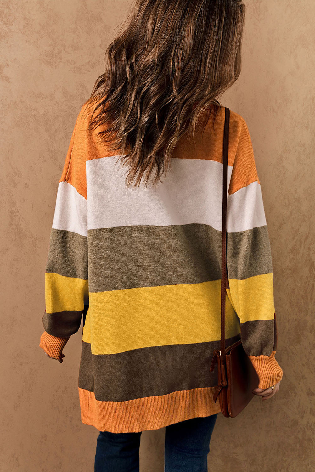 Open Front Pocketed Colorblock Cardigan Sweaters & Cardigans JT's Designer Fashion