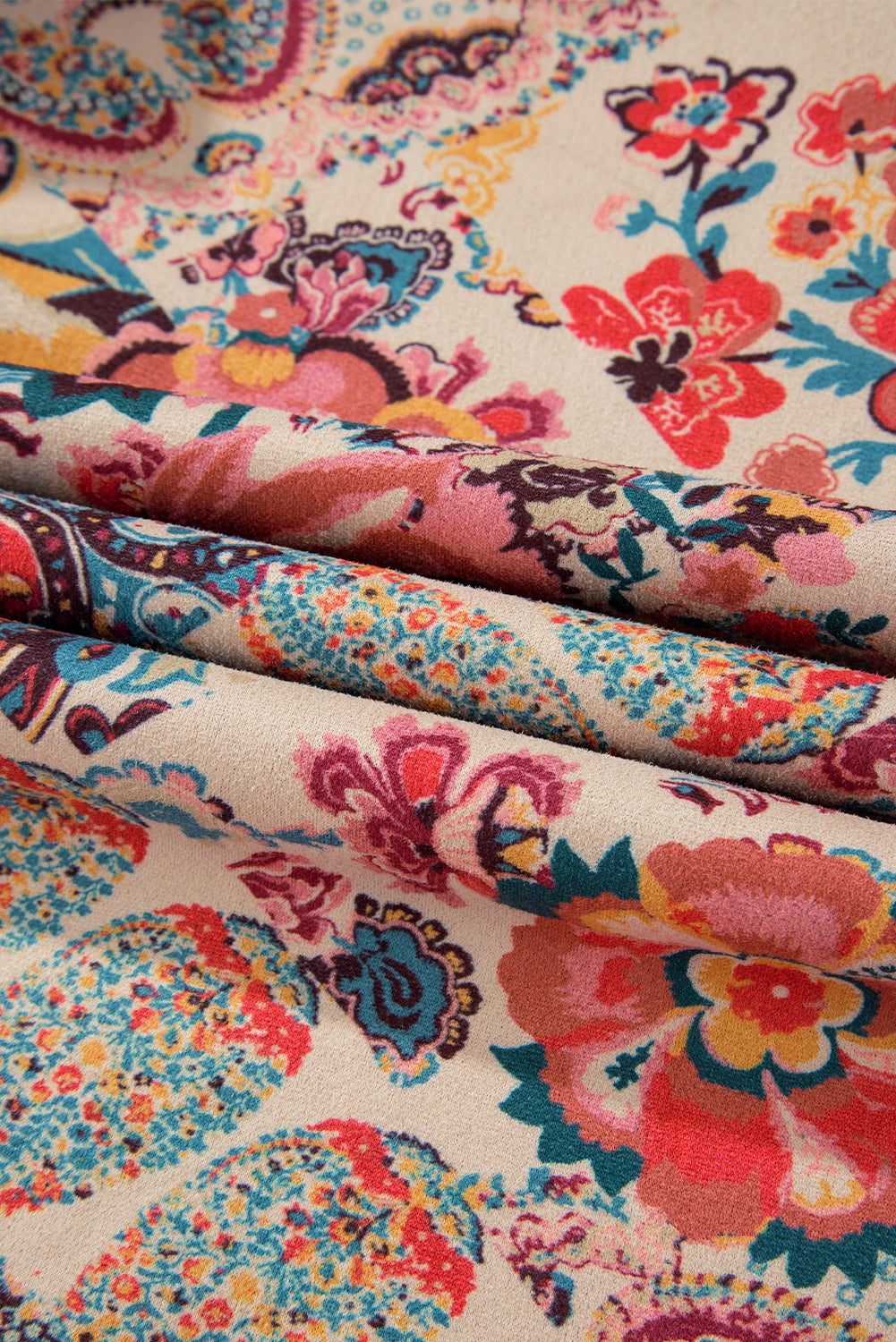 Beige Vintage Paisley Floral Printed Sherpa Lined Hooded Jacket Jackets JT's Designer Fashion
