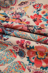 Beige Vintage Paisley Floral Printed Sherpa Lined Hooded Jacket Jackets JT's Designer Fashion