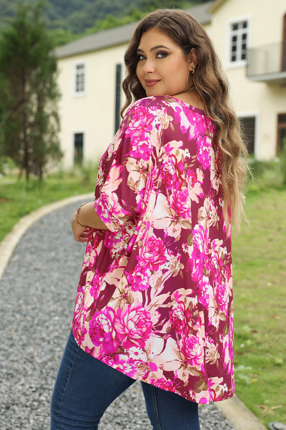 Red Floral / Leopard Print Short Sleeve Plus Size Blouse Plus Size JT's Designer Fashion