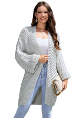 Gray Chunky Oversize Knit Drop Shoulder Puff Sleeve Cardigan Cardigans JT's Designer Fashion