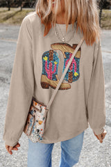 Smoke Gray Western Cowboy Boots Graphic Corded Loose Sweatshirt Graphic Sweatshirts JT's Designer Fashion