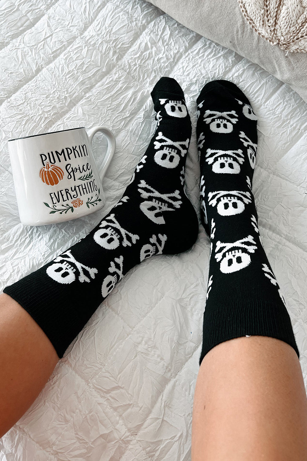 Color black Halloween Skull & Crossbones Crew Socks Socks JT's Designer Fashion