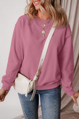 Meadow Mauve Solid Fleece Lined Drop Shoulder Terry Sweatshirt Sweatshirts & Hoodies JT's Designer Fashion