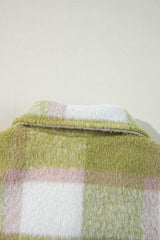 Sage Green Plaid Print Buttoned Flap Pockets Baggy Shacket Plaid Shackets JT's Designer Fashion