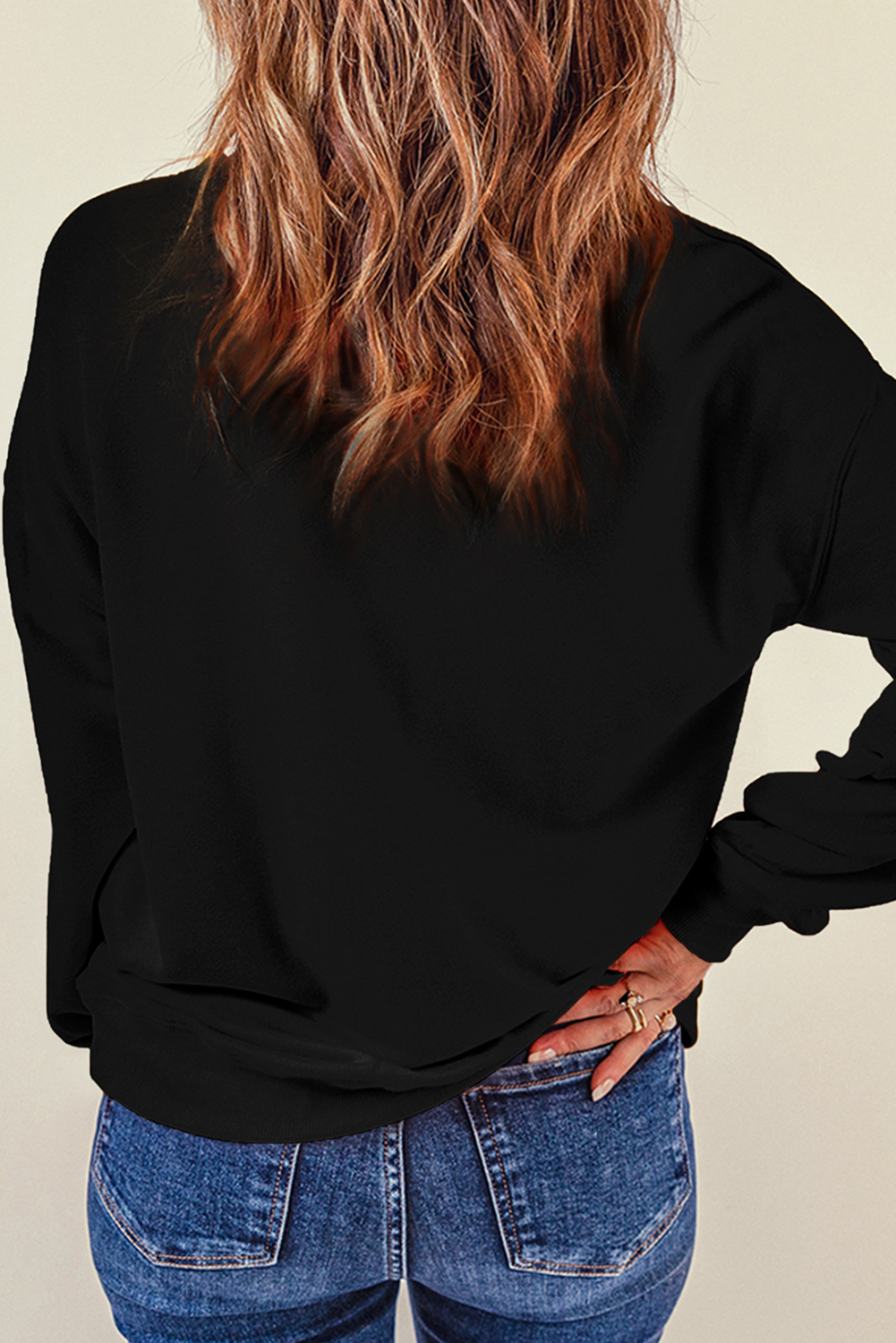 Black Glitter SPOOKY Ghost Pattern Crew Neck Halloween Sweatshirt Graphic Sweatshirts JT's Designer Fashion
