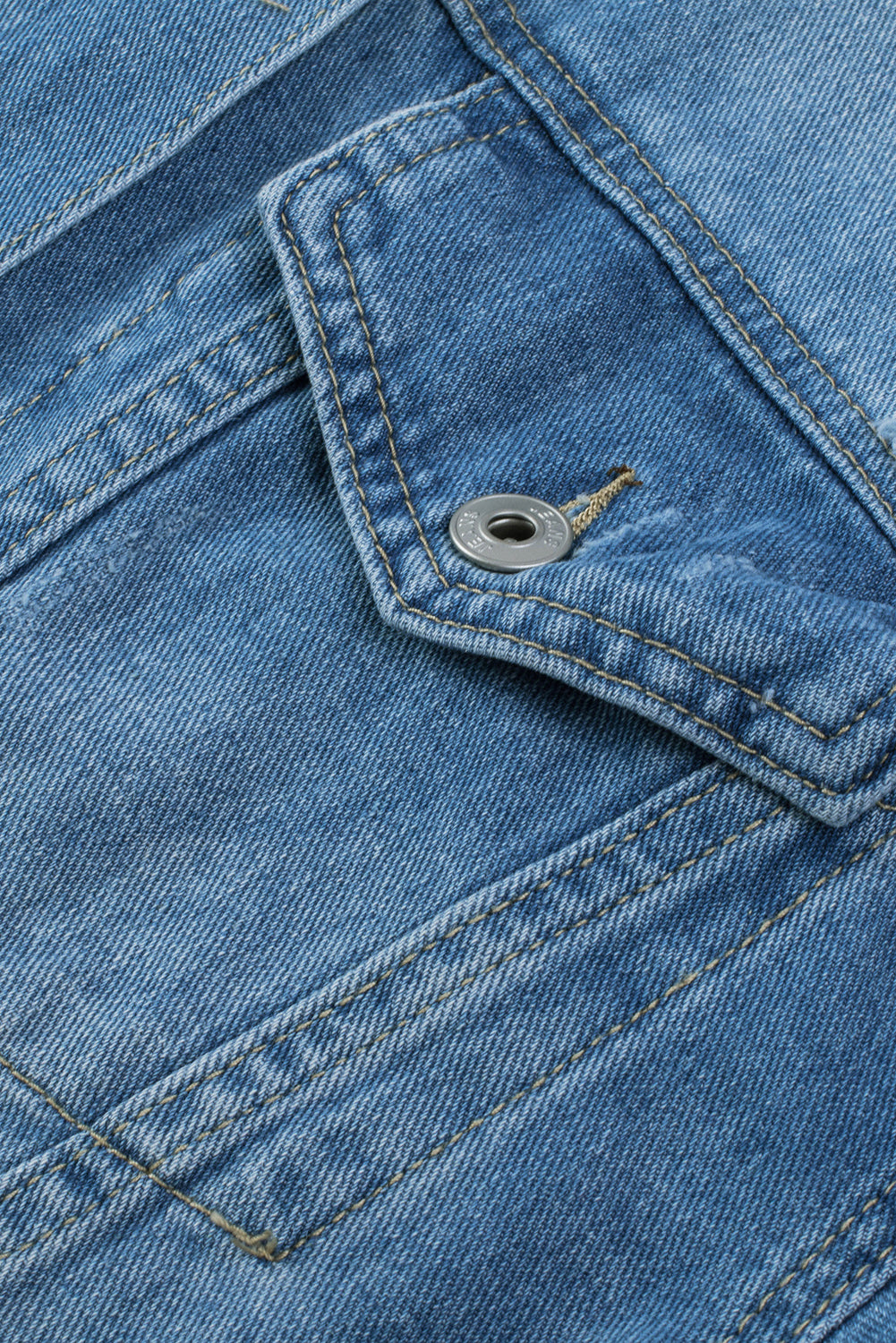Sky Blue Distressed Contrast Hooded Denim Jacket with Pockets Denim Jackets JT's Designer Fashion