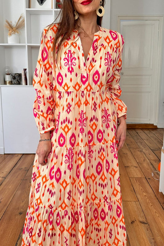 Orange Western Abstract Geometric Printed Long Dress Maxi Dresses JT's Designer Fashion