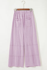 Pink Mineral Wash Exposed Seam Drawstring High Waist Wide Leg Cargo Pants Casual Shorts JT's Designer Fashion