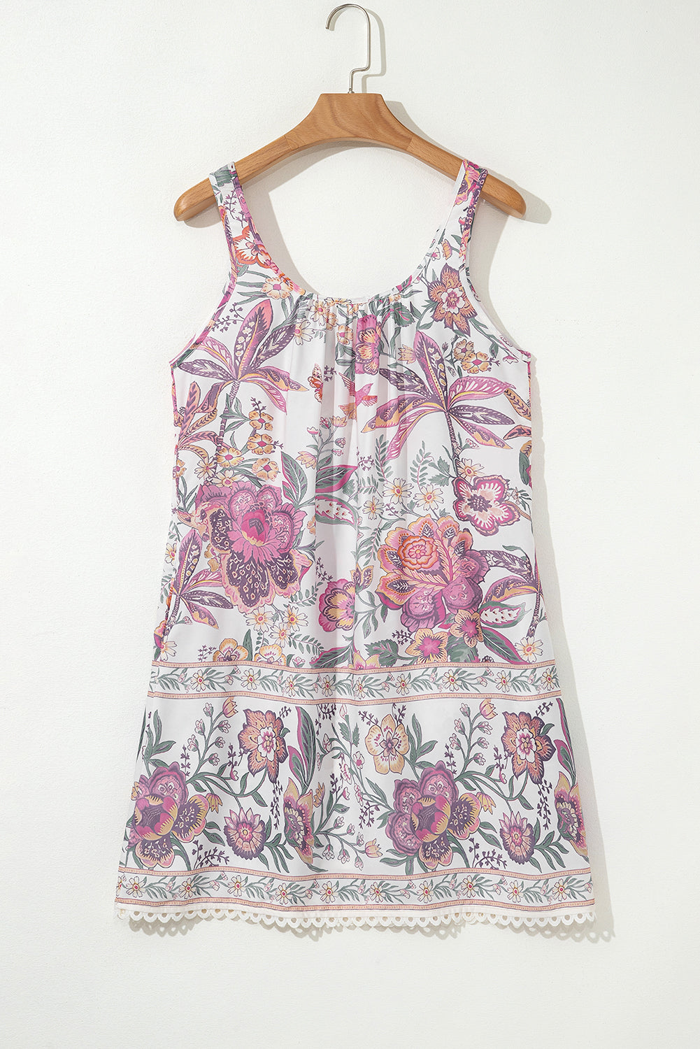 Multicolour Floral Print Fringed Tie U Neck Sleeveless Mini Dress Floral Dresses JT's Designer Fashion