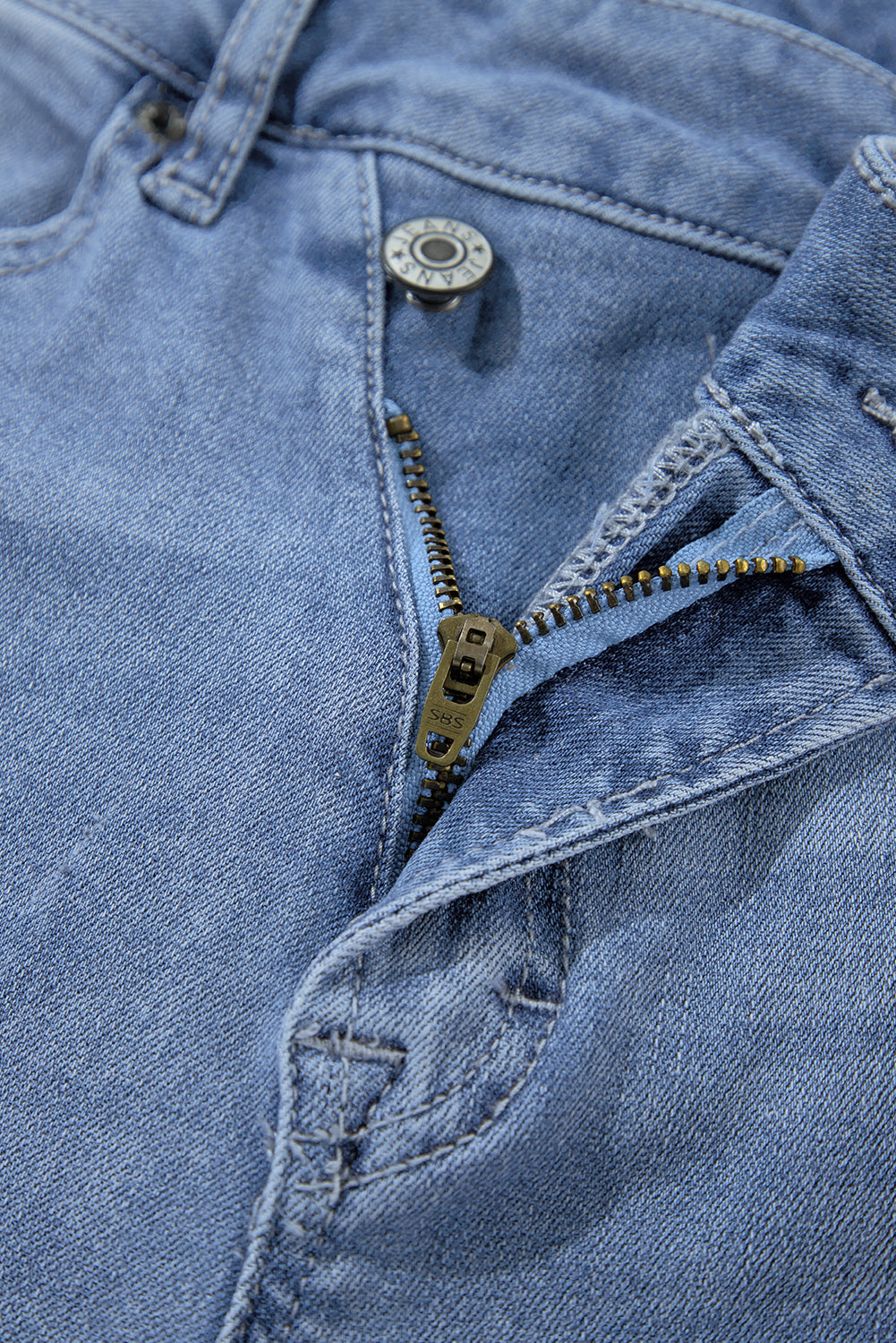 Dusk Blue High Rise Asymmetric Button Zip Fly Ripped Jeans Jeans JT's Designer Fashion